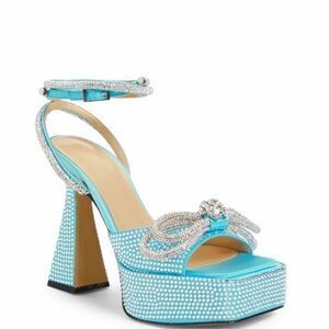 Mach & Mach Double Bow Ocean Blue  Crystal Platform Sandal